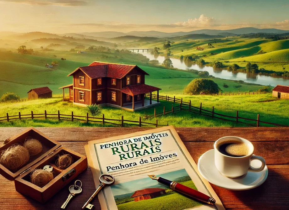 DALL·E 2025-03-19 16.07.23 - A scenic rural landscape with rolling green fields, a wooden farmhouse with a red roof, and a river in the background. In the foreground, a rustic woo